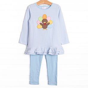 Shake Your Tail Feathers Applique Legging Set, Light Blue