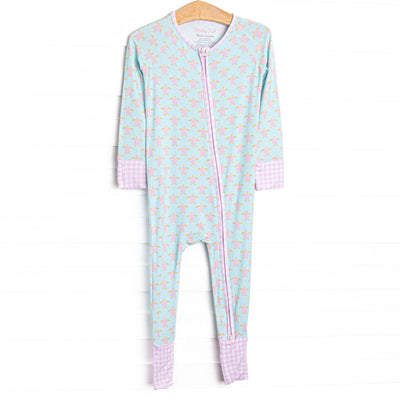 Turquoise Turtles Bamboo Girl Zippy Pajama, Green