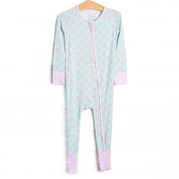 Turquoise Turtles Bamboo Girl Zippy Pajama, Green
