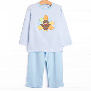 Shake Your Tail Feathers Applique Pant Set, Light Blue