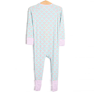 Turquoise Turtles Bamboo Girl Zippy Pajama, Green