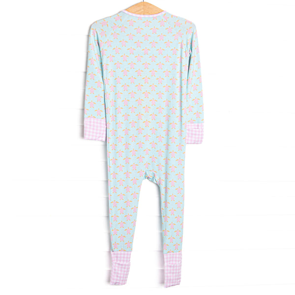 Turquoise Turtles Bamboo Girl Zippy Pajama, Green