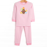 Shake Your Tail Feathers Applique Pajama Set, Light Pink
