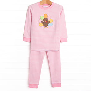 Shake Your Tail Feathers Applique Pajama Set, Light Pink
