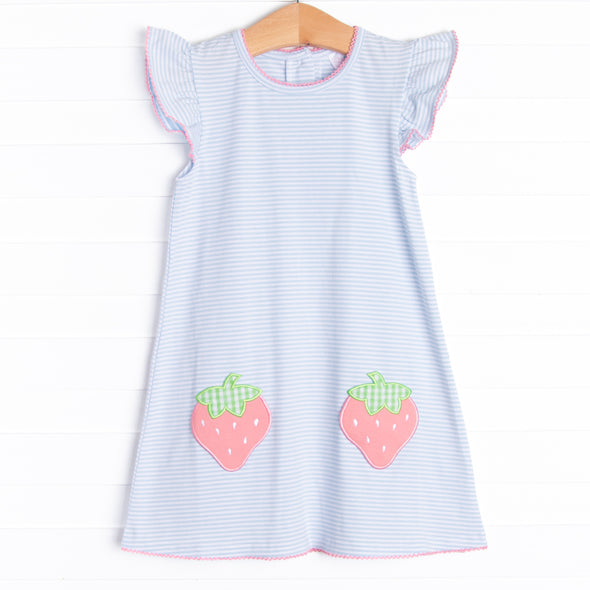 Pocketful of Berries Applique Dress, Blue