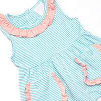 Laney Sleeveless Short Set, Peach and Mint Stripe