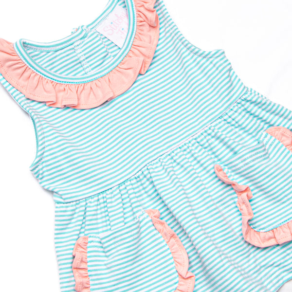 Laney Sleeveless Short Set, Peach and Mint Stripe