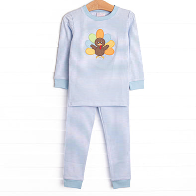 Shake Your Tail Feathers Applique Pajama Set, Light Blue