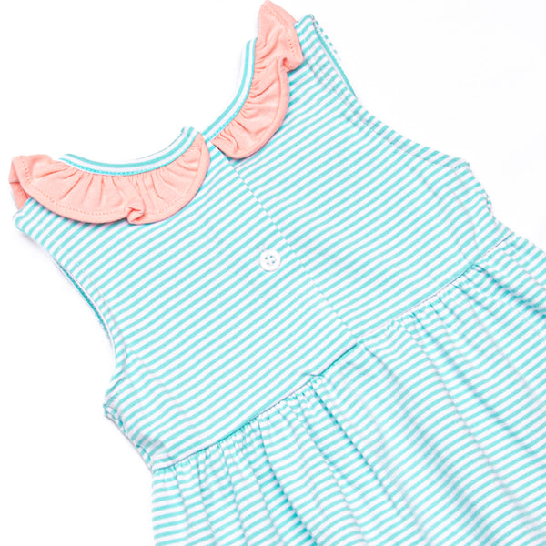 Laney Sleeveless Short Set, Peach and Mint Stripe