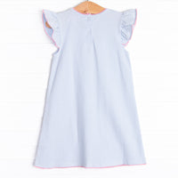 Pocketful of Berries Applique Dress, Blue