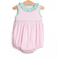 Louise Pima Ruffle Bubble, Mint and Light Pink Stripe