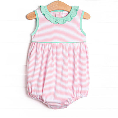 Louise Pima Ruffle Bubble, Mint and Light Pink Stripe