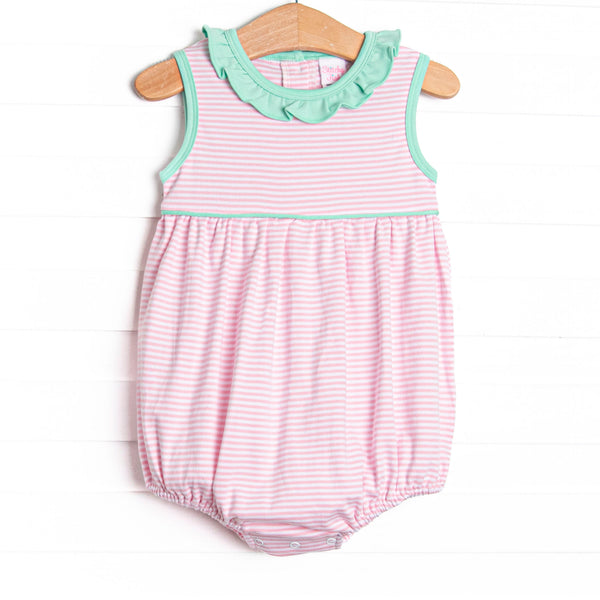 Louise Pima Ruffle Bubble, Mint and Light Pink Stripe