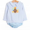 Shake Your Tail Feathers Applique Diaper Set, Light Blue