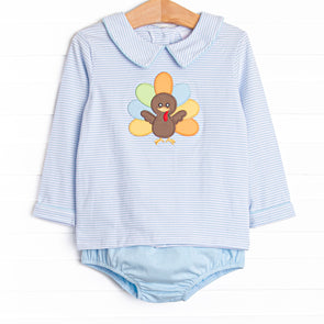Shake Your Tail Feathers Applique Diaper Set, Light Blue