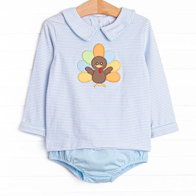 Shake Your Tail Feathers Applique Diaper Set, Light Blue