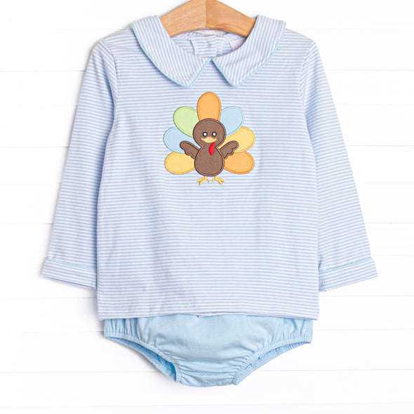 Shake Your Tail Feathers Applique Diaper Set, Light Blue