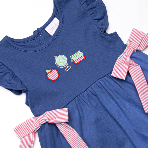 Global Studies Applique Side Tie Dress, Blue