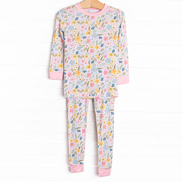 Flower Fields Bamboo Pajama Set, Pink