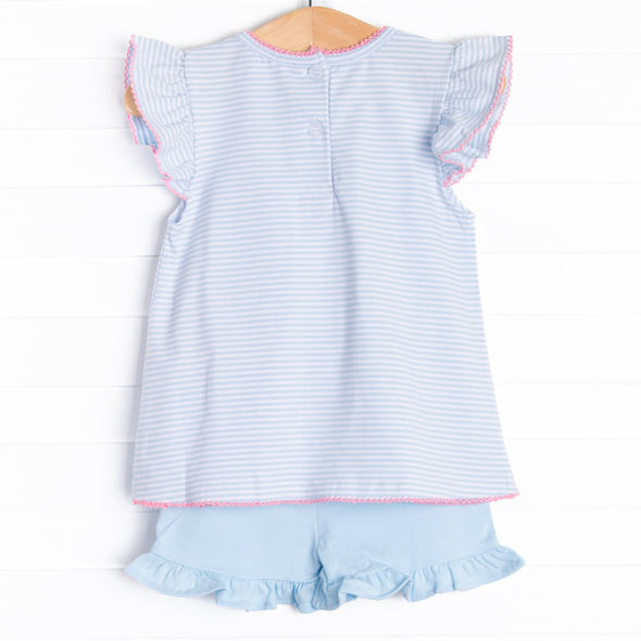 Pocketful of Berries Applique Ruffle Short Set, Blue