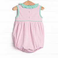Louise Pima Ruffle Bubble, Mint and Light Pink Stripe