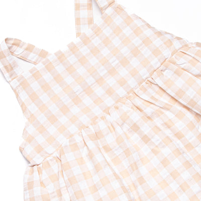 Jordan Check Ruffle Short Set, Tan Seersucker