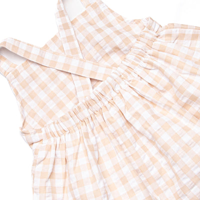 Jordan Check Ruffle Short Set, Tan Seersucker