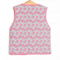 Frills and Florals Reversible Tie Front Ruffle Vest, Medium Pink