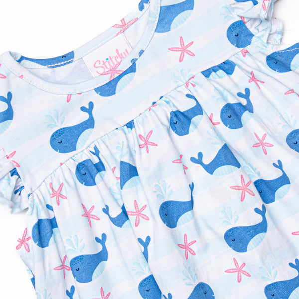Oceanside Stripes Ruffle Short Set, Blue
