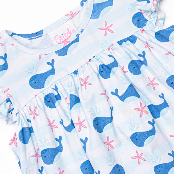 Oceanside Stripes Ruffle Short Set, Blue
