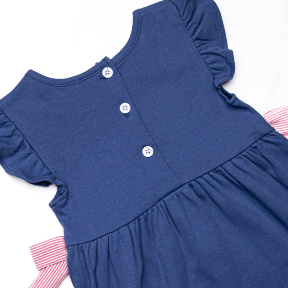 Global Studies Applique Side Tie Dress, Blue