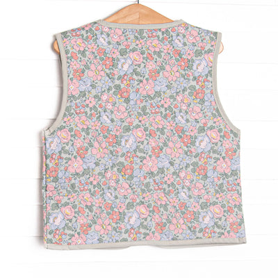 Frills and Florals Reversible Tie Front Ruffle Vest, Sage