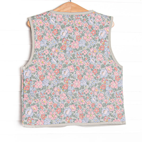 Frills and Florals Reversible Tie Front Ruffle Vest, Sage