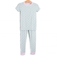 Turquoise Turtles Bamboo Pajama Short Sleeve Set, Green