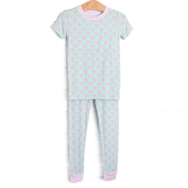 Turquoise Turtles Bamboo Pajama Short Sleeve Set, Green