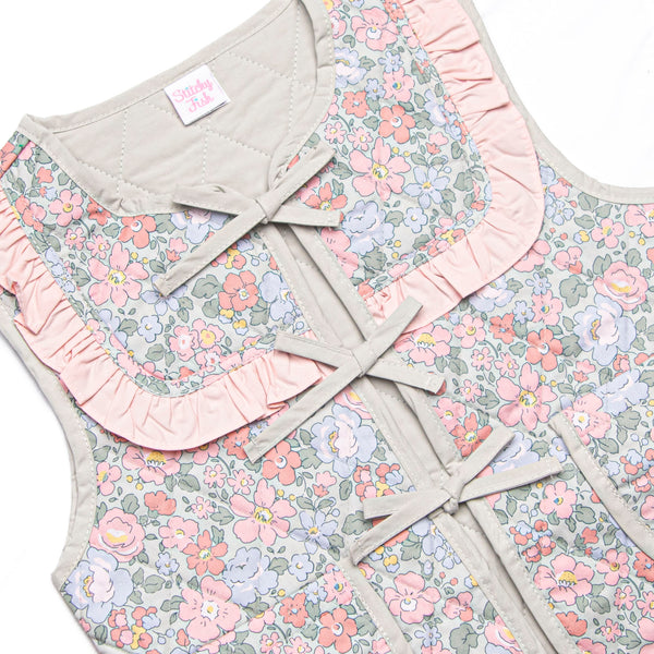 Frills and Florals Reversible Tie Front Ruffle Vest, Sage