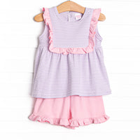 Bea Pima Ruffle Short Set, Pink and Purple Stripe
