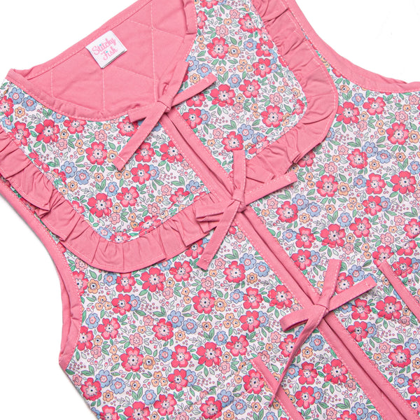 Frills and Florals Reversible Tie Front Ruffle Vest, Medium Pink