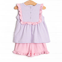 Bea Pima Ruffle Short Set, Pink and Purple Stripe