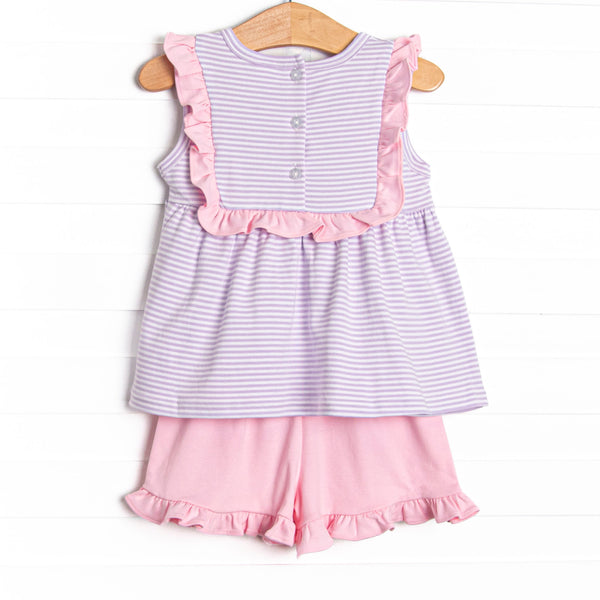 Bea Pima Ruffle Short Set, Pink and Purple Stripe