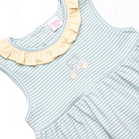 Course Cruisin' Pima Embroidered Ruffle Short Set, Yellow and Mint Stripe