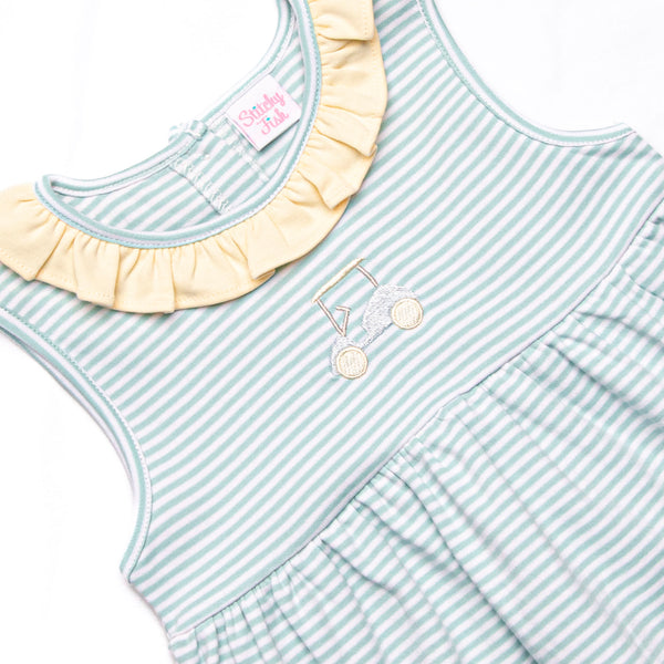 Course Cruisin' Pima Embroidered Ruffle Short Set, Yellow and Mint Stripe