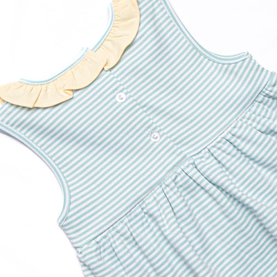 Course Cruisin' Pima Embroidered Ruffle Short Set, Yellow and Mint Stripe