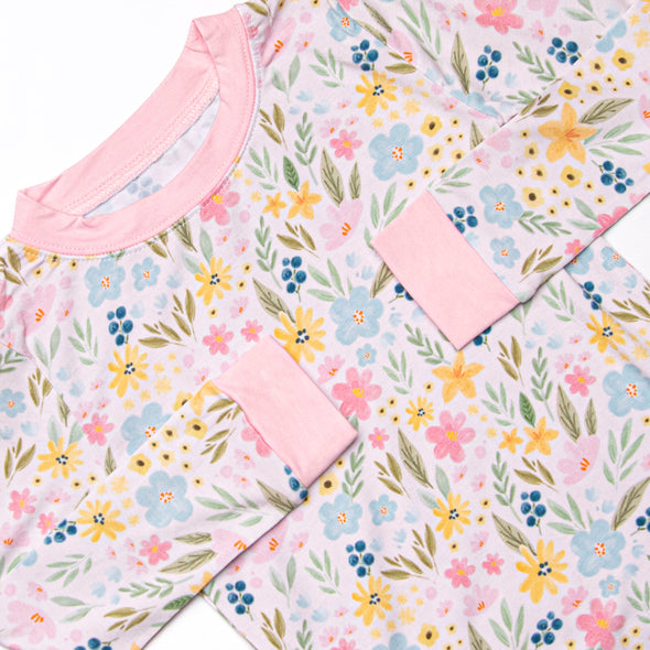 Flower Fields Bamboo Pajama Set, Pink