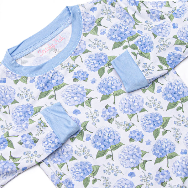 Hydrangea Blooms Bamboo Pajama Set, Blue