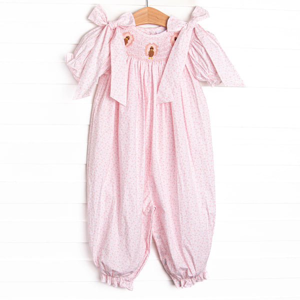 Gobble Garden Smocked Romper, Pink