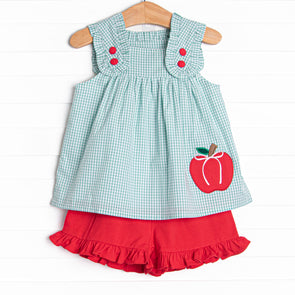 Apples to Apples Applique Ruffle Short Set, Green