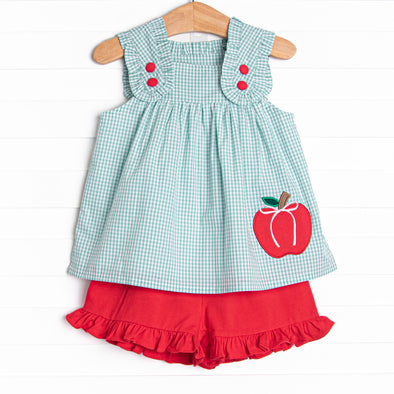 Apples to Apples Applique Ruffle Short Set, Green