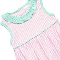 Louise Pima Ruffle Bubble, Mint and Light Pink Stripe