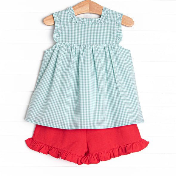 Apples to Apples Applique Ruffle Short Set, Green